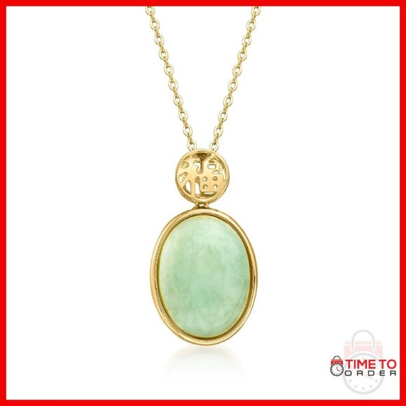 Jade Good Fortune Pendant Necklace 18K Gold Over Sterling Silver